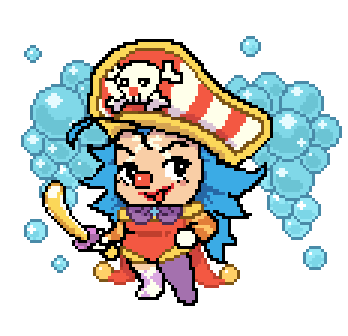Gif animation of a clowngirl with a baloon sword